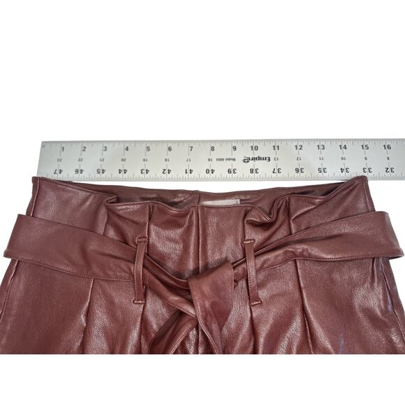 Commando Faux Leather Paperbag Pants Women Medium Brown High Rise Cropped Belted - Picture 6 of 13